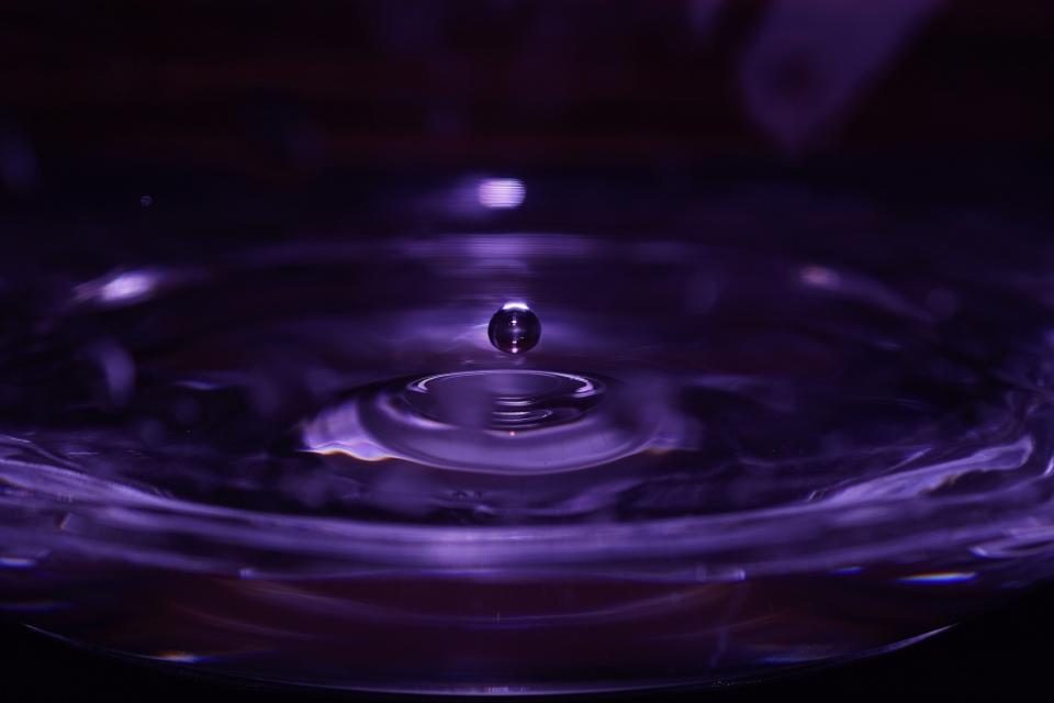Water droplet making ripples on a still surface